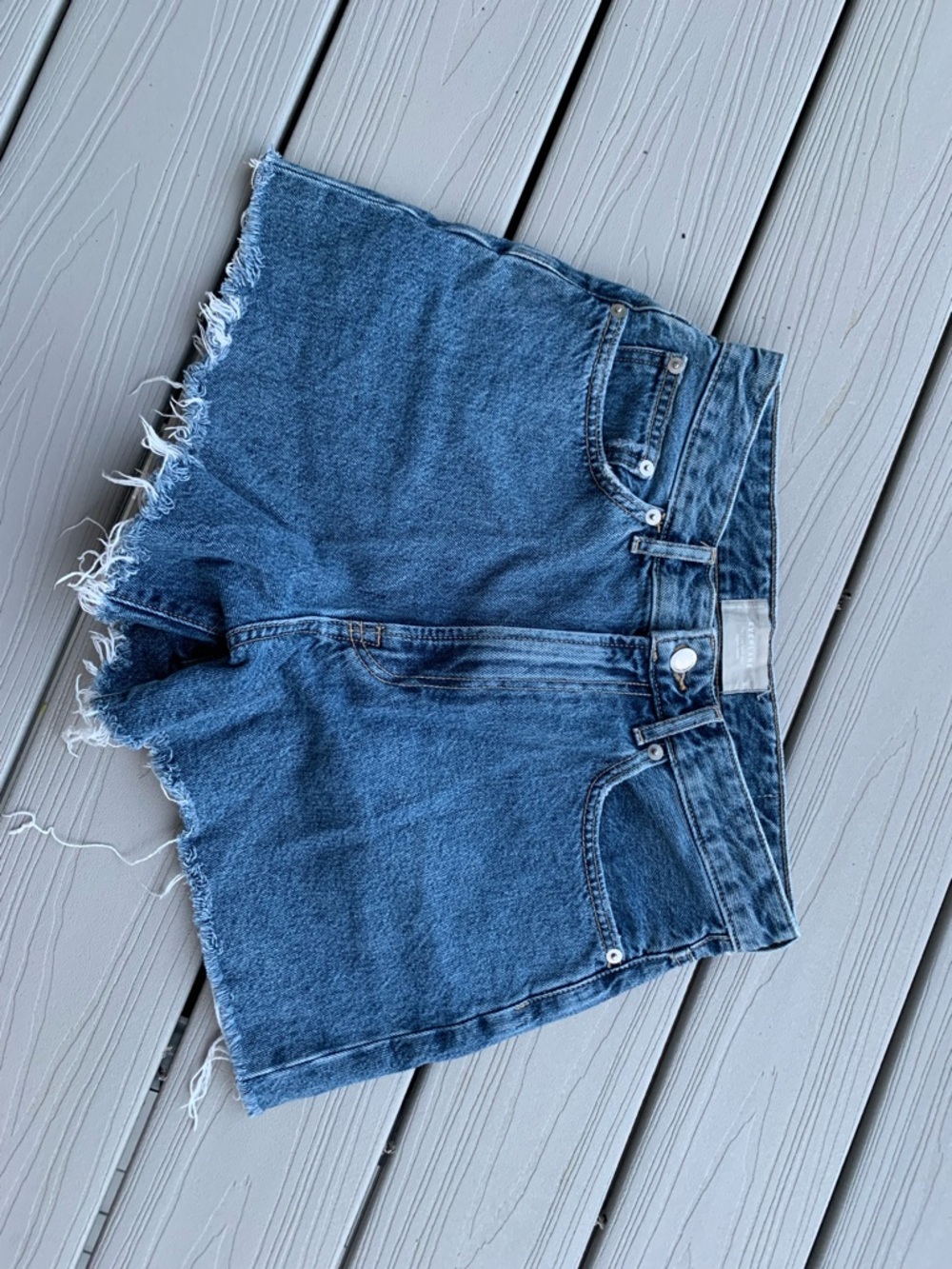 Everlane Raw-Hem Mid-Blue Denim Shorts